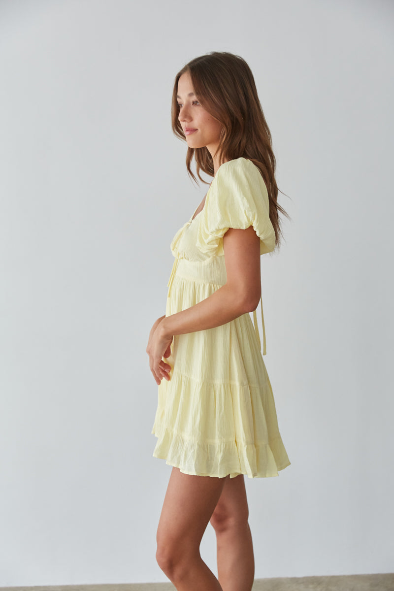 Dallas Open Back Puff Sleeve Babydoll Mini Dress
