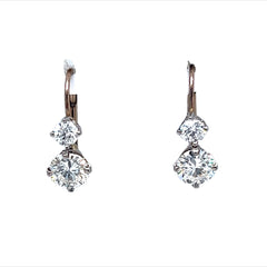 Stacked Round Brilliant Diamond Drop Earrings in 14k White Gold