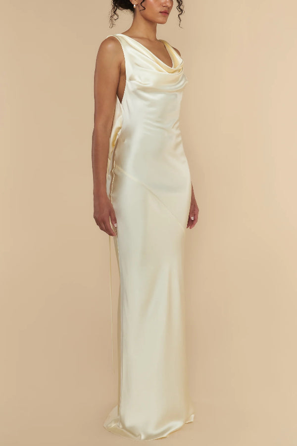 Slim Fit Solid Color Backless Lace-up Maxi Dress