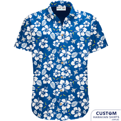 6 Squadron RAAF - Custom Military Shirts. This is a classic and stylish Hawaiian shirt design. Featuring fighter jets, hibiscus flowers and leaves on a blue base.  Cotton Hawaiian Shirts Embossed coconut buttons