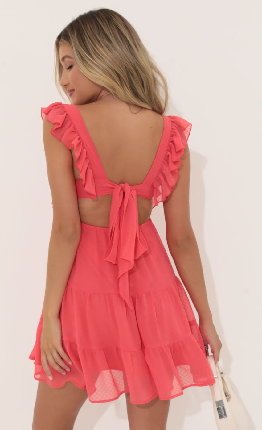 Chiffon Baby Doll Ruffle Dress in Red Coral