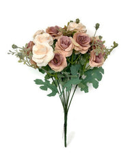 9 Stem Multiple Head Mini Rose Bush - Dusky Pink, Soft Apricot, and Cream Mix