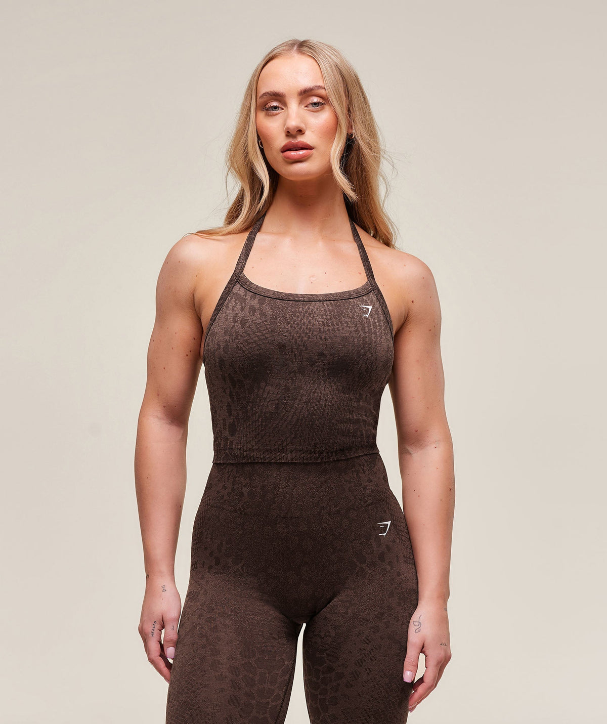 Gymshark Adapt X Whitney Animal Seamless Midi Tank - Soft Brown/Archive Brown