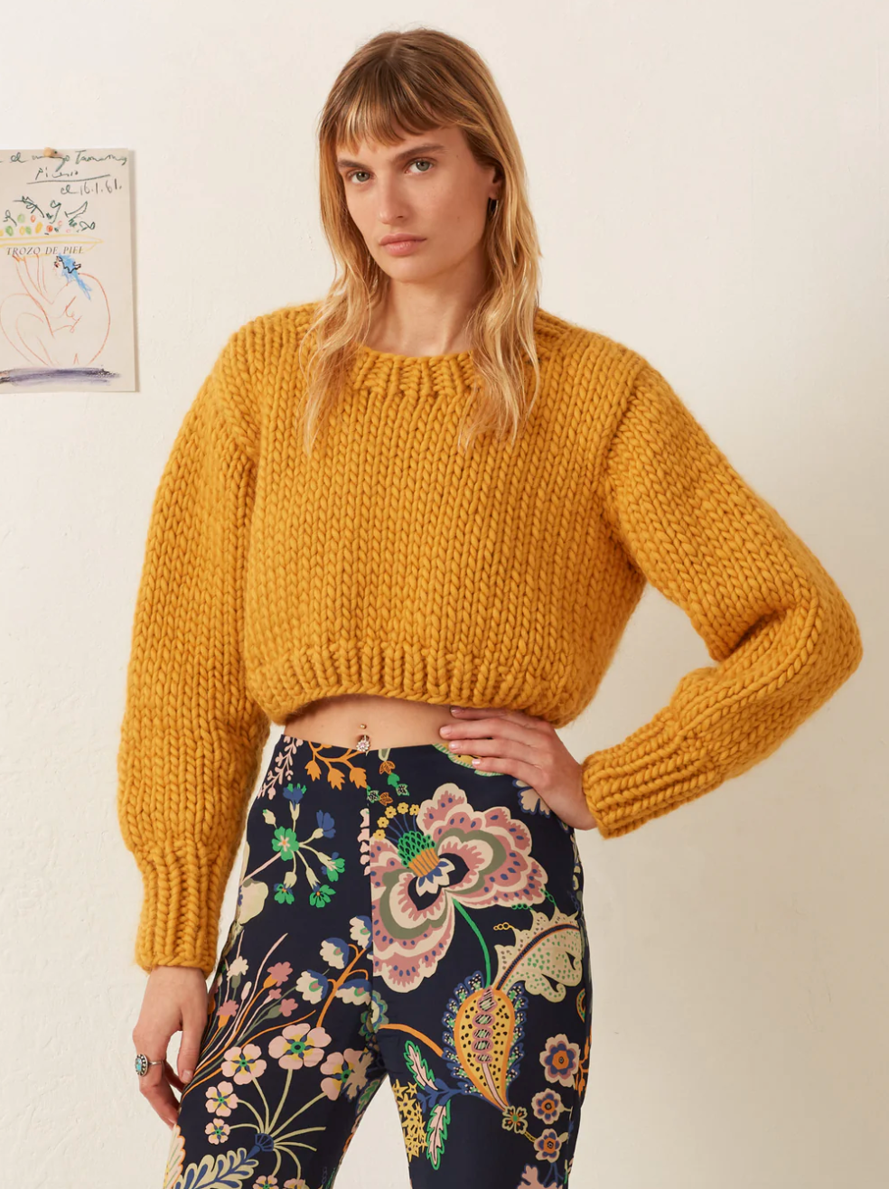 Person wearing Alix of Bohemia Ella Mango Knit Sweater