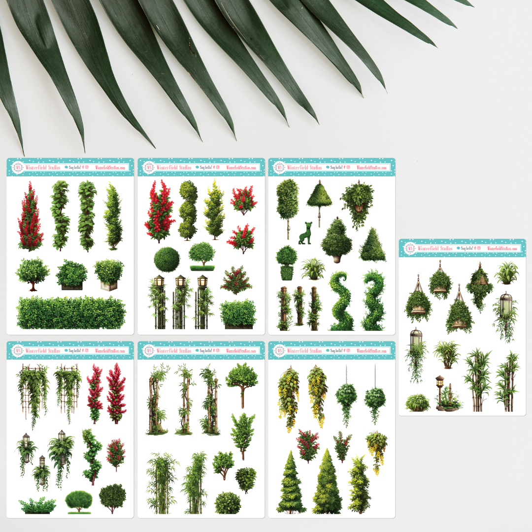 Leafy Bush, Trees, Plants, & Topiary Art Deco Sticker Kit