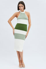 Stripe Knit Dress Evening Midi