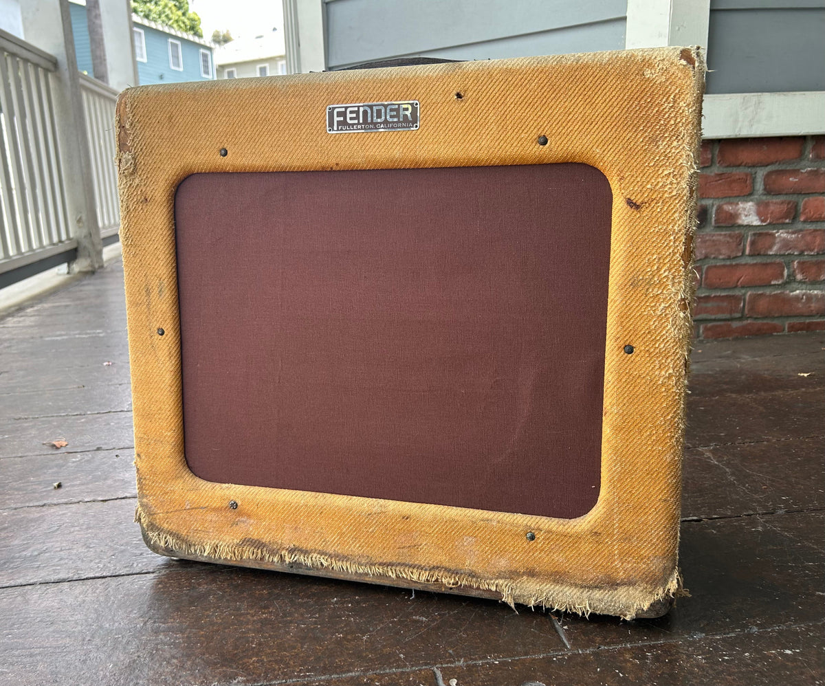1949 Fender TV Front Pro Amp 5A5 tweed cover amplifier, dark red grill cloth