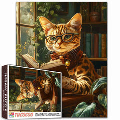 Smart Cat Reading in Library Jigsaw Puzzle