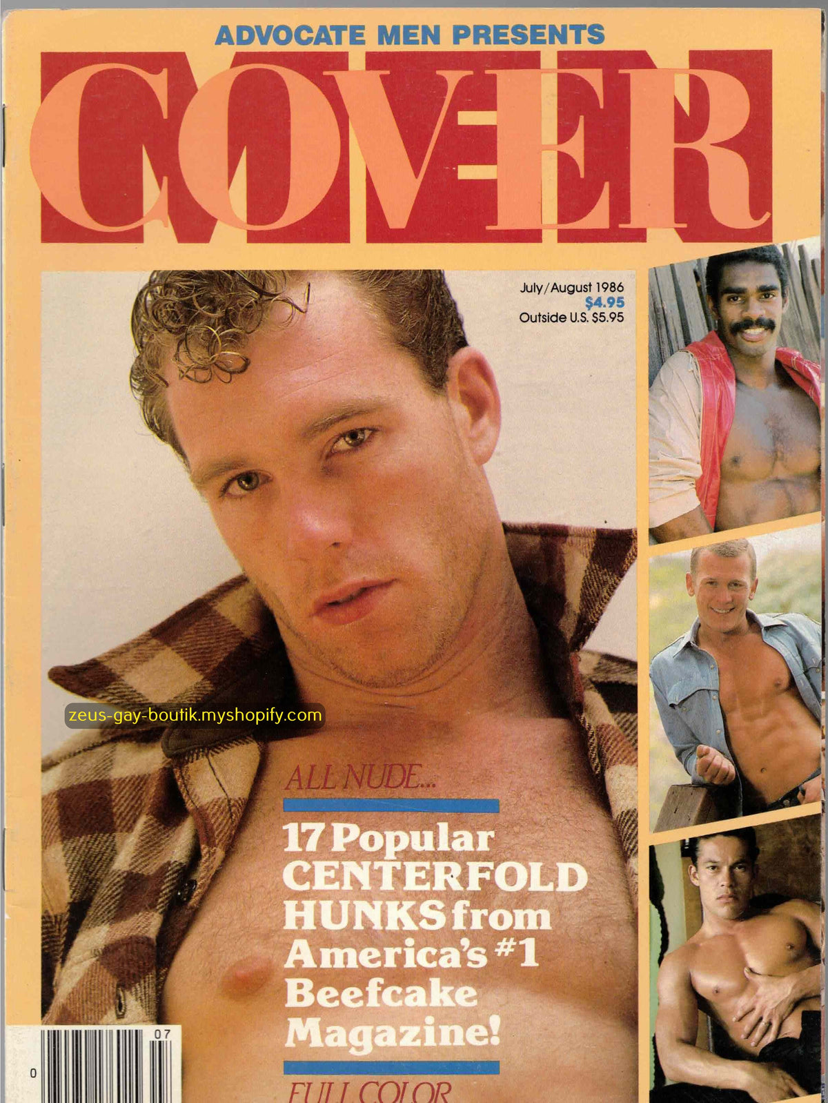 ADVOCATE Men Presents: Cover Men / 1986 / July - August / Jon King / Chad Douglas / Tony Braoi / Neal Shaw / Justin Cade / Joe Cade / Melchor / Will Garrett / Romero Davis / Jim Steele / Rick Donovan / Christopher Benson / Glenn Swann / Jeff York
