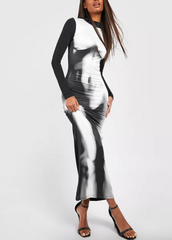 BODY PRINT SLINKY MAXI DRESS