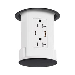 Under Cabinet Hidden Pop Down Charging USB A/C White Body, Black Top