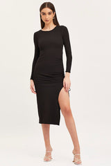 Black Midi Dress Long Sleeve Bodycon