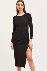 Black Midi Dress Long Sleeve Bodycon