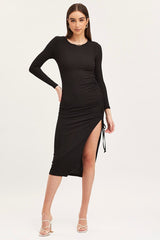 Black Midi Dress Long Sleeve Bodycon