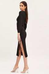 Black Midi Dress Long Sleeve Bodycon