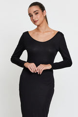 Black Midi Dress Long Sleeve Bodycon