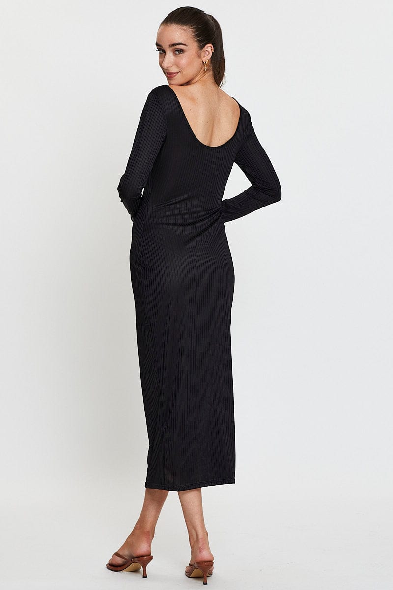 Black Midi Dress Long Sleeve Bodycon