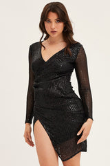 Black Sequin Bodycon Party Dress