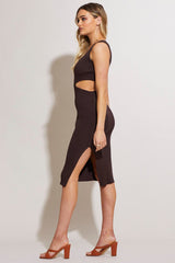 Brown Knit Dress Midi
