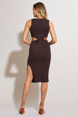 Brown Knit Dress Midi
