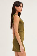 Green Mini Dress Sleeveless Corset Detail Bodycon