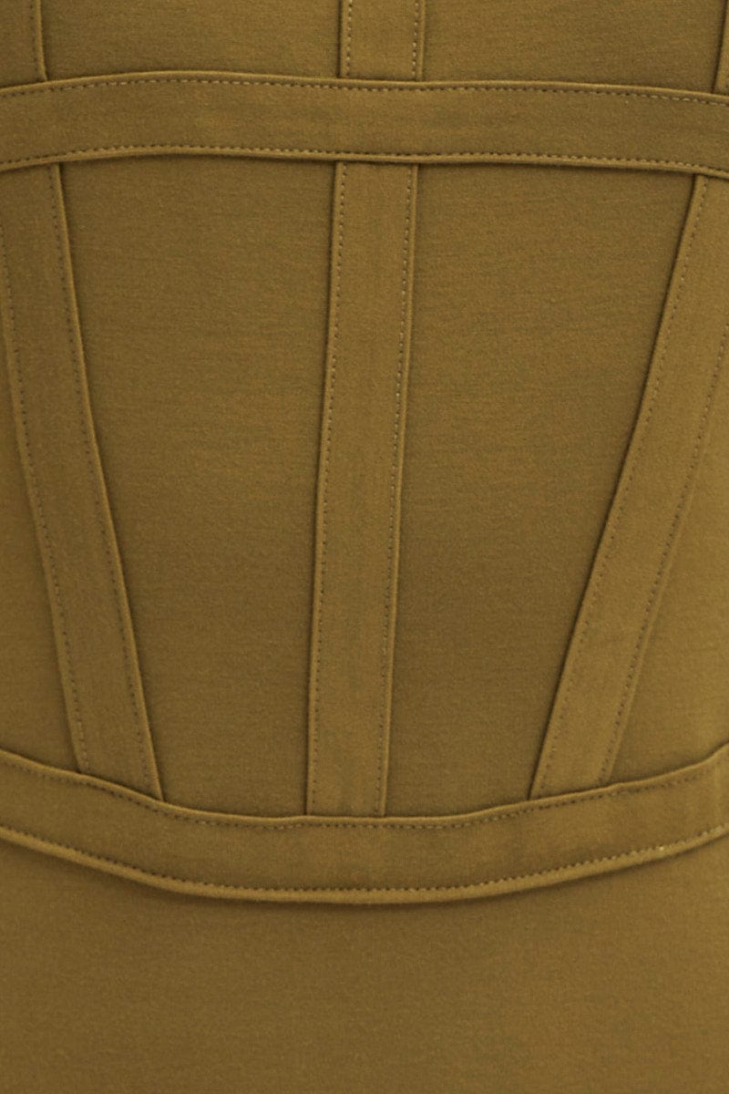 Green Mini Dress Sleeveless Corset Detail Bodycon
