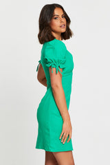 Green Mini Dress V Neck