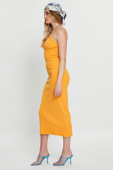 Orange Bodycon Dress Sleeveless Midi