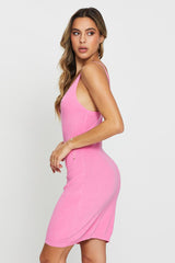 Pink Bodycon Dress Mini Halter Neck Knit