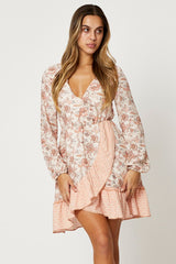 Print Wrap Dress Long Sleeve Mini