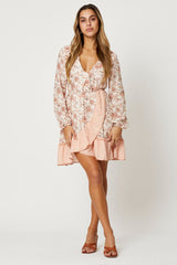 Print Wrap Dress Long Sleeve Mini