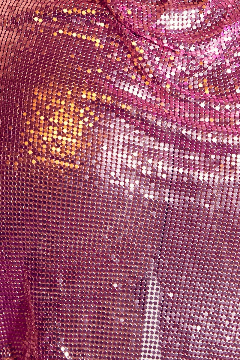 Purple Chainmail Dress Cowl Neck Mini Party Evening