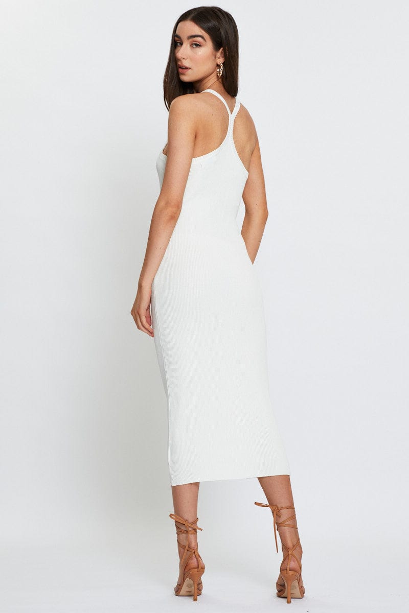 White Knit Dress Midi