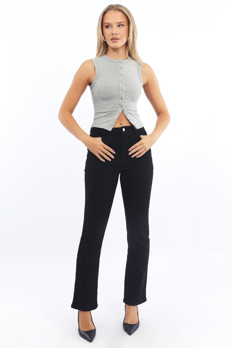 Grey Button Front Top Sleeveless