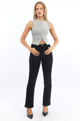 Grey Button Front Top Sleeveless