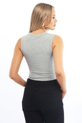 Grey Button Front Top Sleeveless