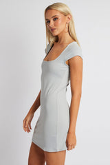 Grey Dress Short Sleeve Square Neck Supersoft