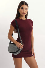 Red Mini Dress Short Sleeve Crew Neck