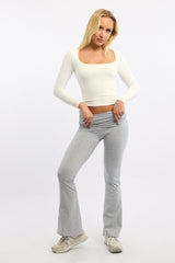 White Supersoft Top Square Neck Long Sleeve
