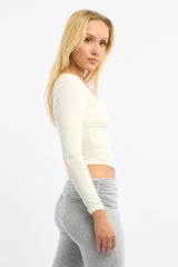 White Supersoft Top Square Neck Long Sleeve