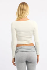 White Supersoft Top Square Neck Long Sleeve
