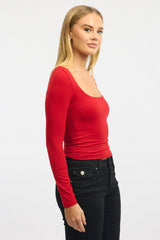 Red Supersoft Top Square Neck Long Sleeve
