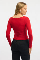Red Supersoft Top Square Neck Long Sleeve