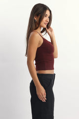 Red Singlet Top Sleeveless Ruched Bust