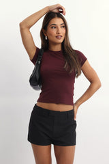 Red T-Shirt Short Sleeve Crew Neck Long Line