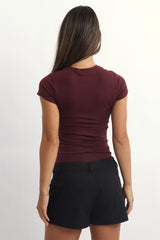 Red T-Shirt Short Sleeve Crew Neck Long Line