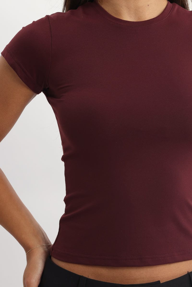 Red T-Shirt Short Sleeve Crew Neck Long Line