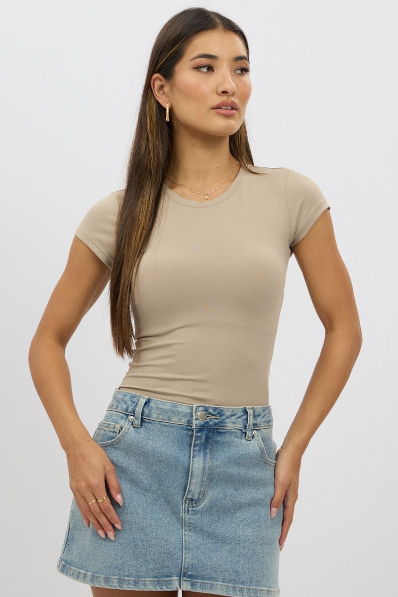 Beige T-Shirt Cap Sleeve Supersoft
