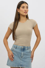 Beige T-Shirt Cap Sleeve Supersoft