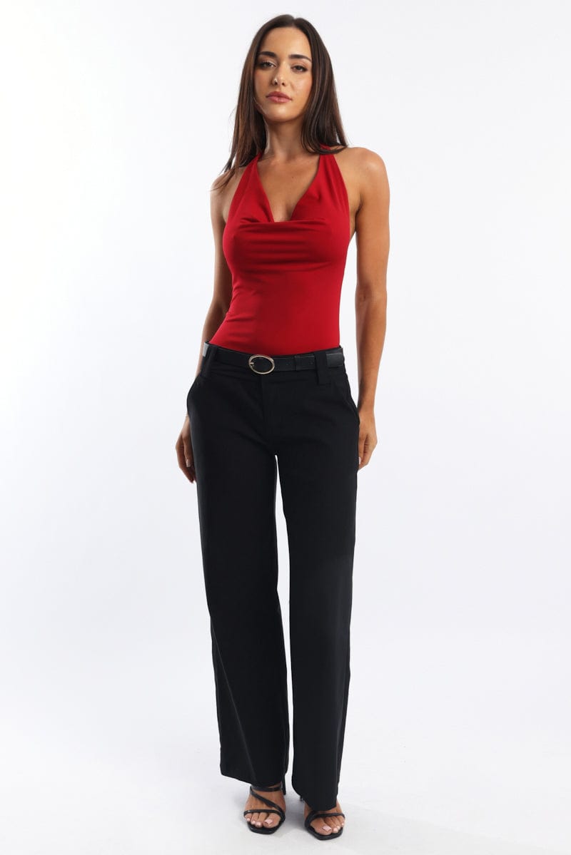 Red Halter Bodysuit Sleeveless